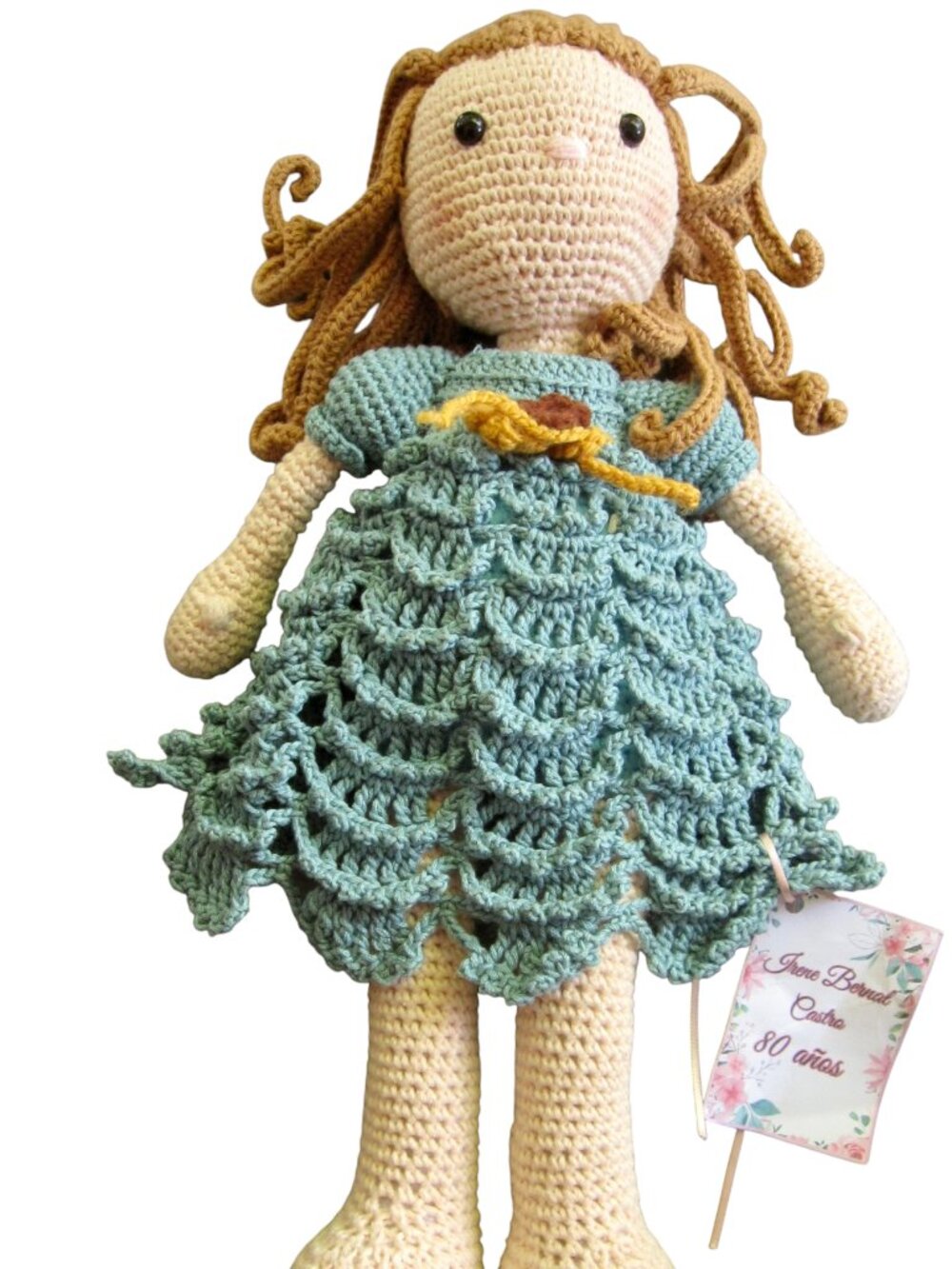 Hand Crocheted Shirley Girl Doll Curly Hair Party Dress Plush Amigurumi 16" Size